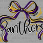 Panthers Purple and Yellow Bow Ribbon Sports Mascot Ready to Press Transfer DTF Transfer Sublimation Transfer