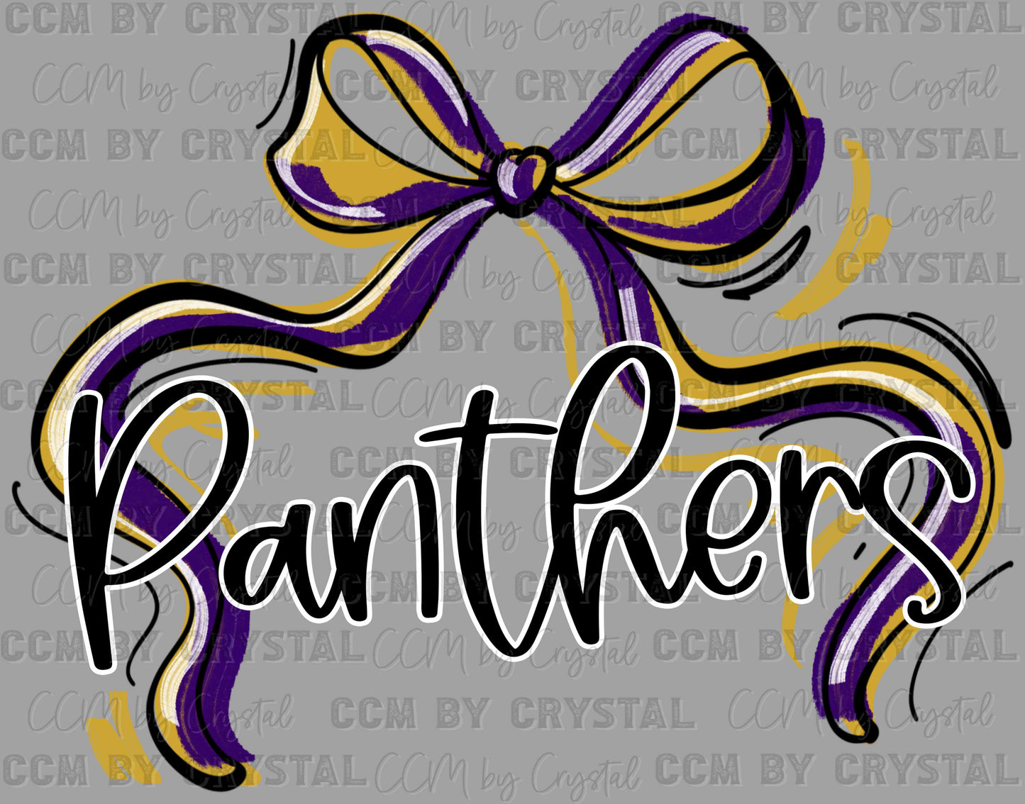 Panthers Purple and Yellow Bow Ribbon Sports Mascot Ready to Press Transfer DTF Transfer Sublimation Transfer