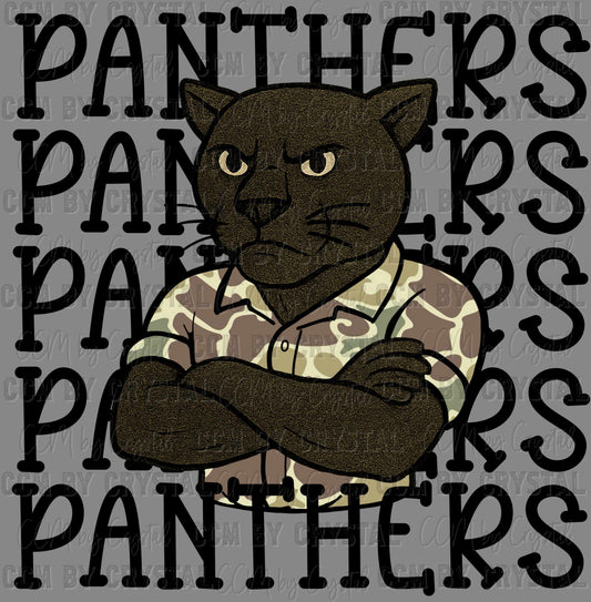 Panthers Camo Stacked Sports Mascot Ready to Press Transfer DTF Transfer Sublimation Transfer