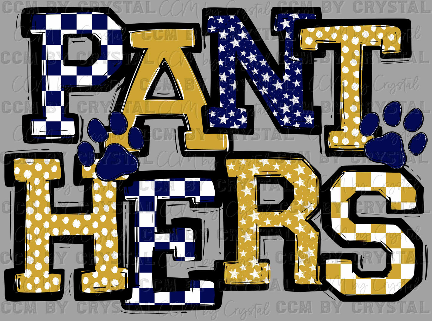 Panthers Paws Checkered Stars Dots Sports Mascot Ready to Press Transfer DTF Transfer Sublimation Transfer