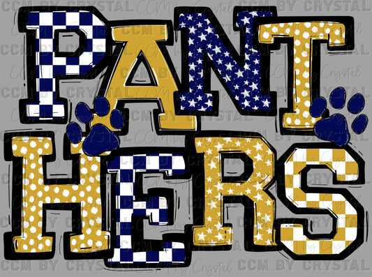 Panthers Paws Checkered Stars Dots Sports Mascot Ready to Press Transfer DTF Transfer Sublimation Transfer