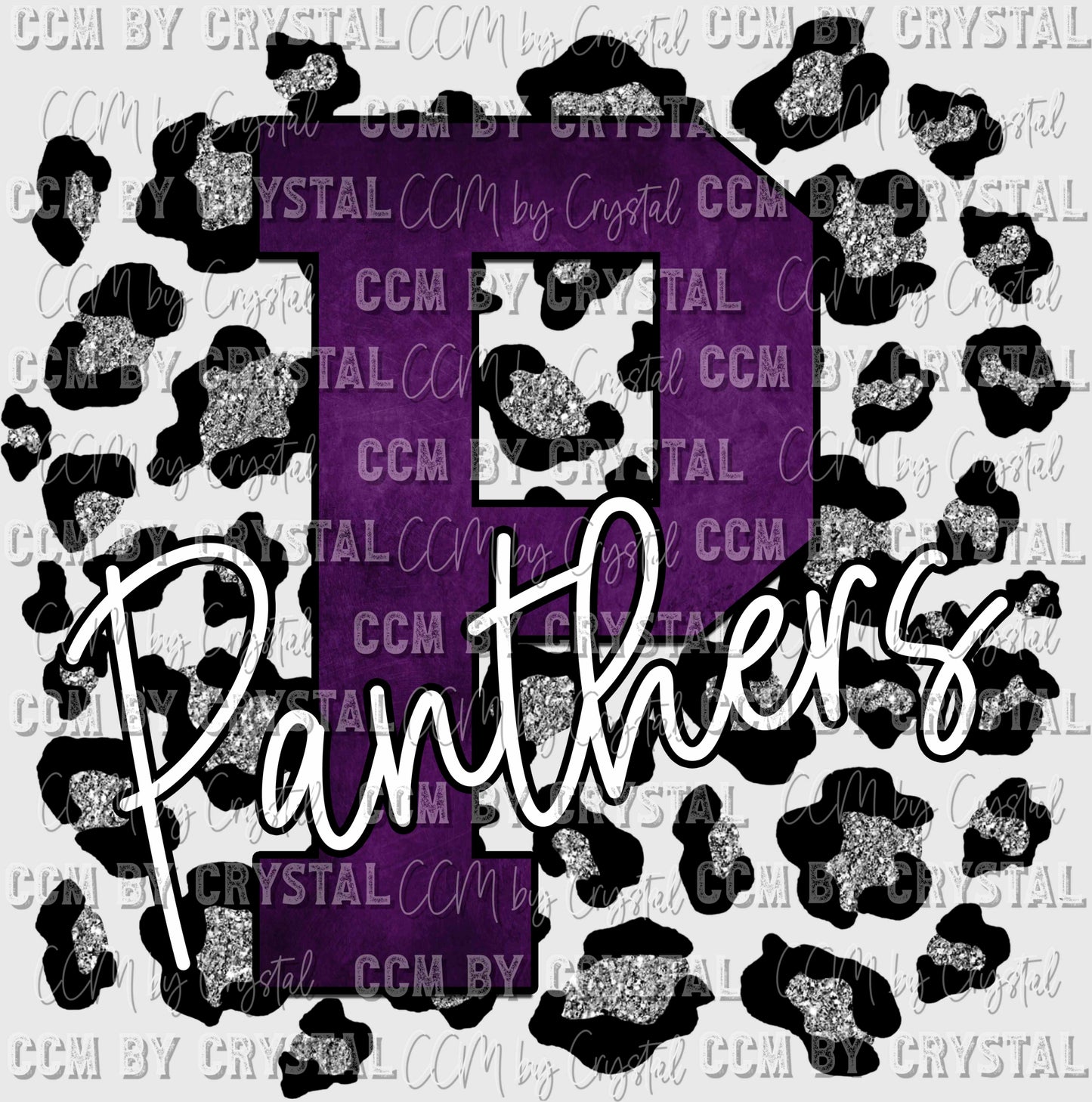 P Panthers Purple with Silver Leopard Background Mascot Ready to Press Transfer