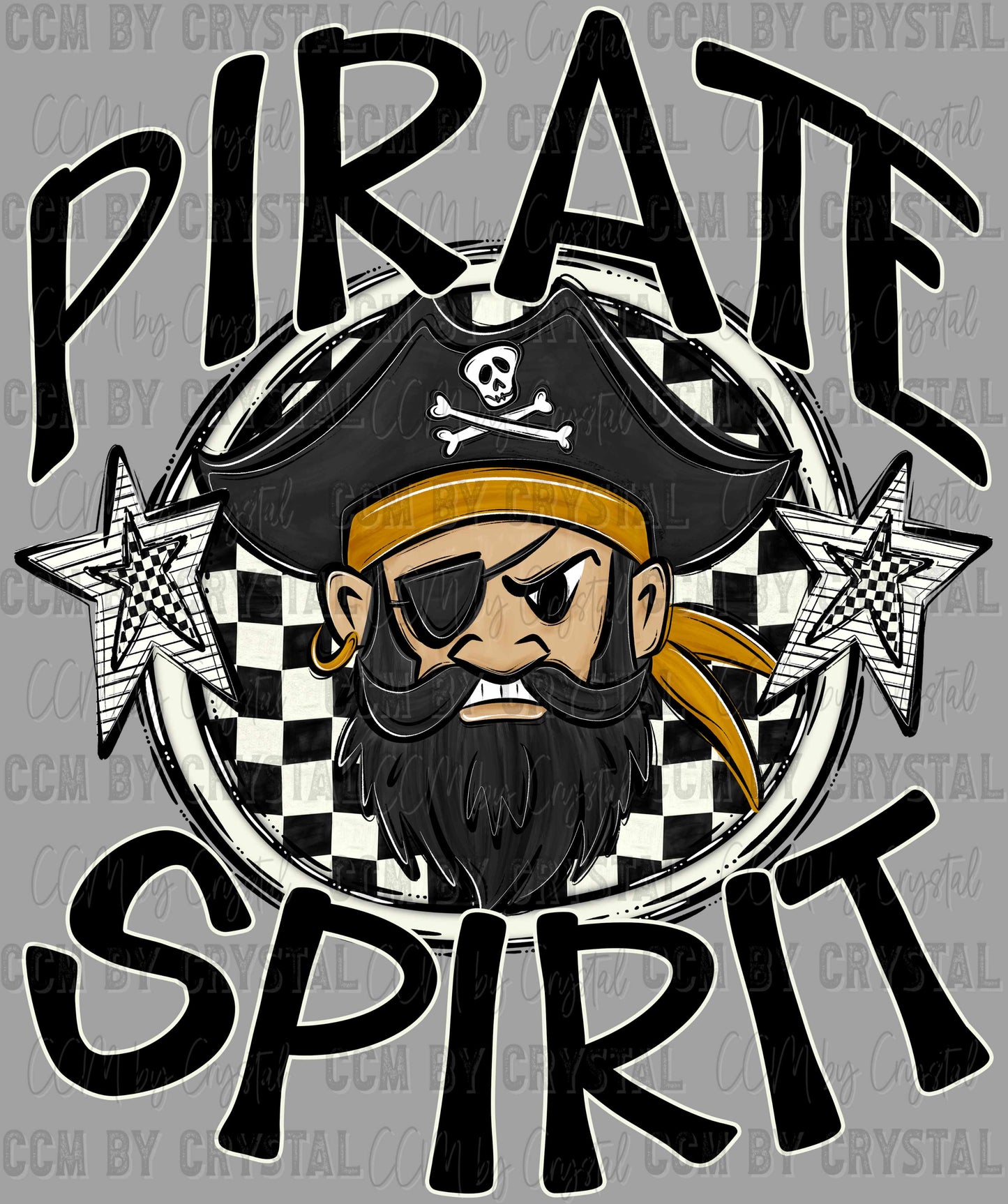 Pirate Spirit Checkered Stars Sports Mascot Ready to Press Transfer DTF Transfer Sublimation Transfer