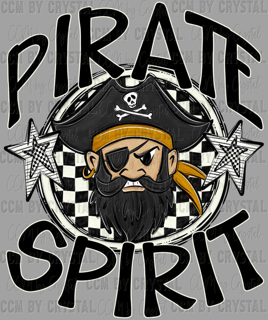 Pirate Spirit Checkered Stars Sports Mascot Ready to Press Transfer DTF Transfer Sublimation Transfer