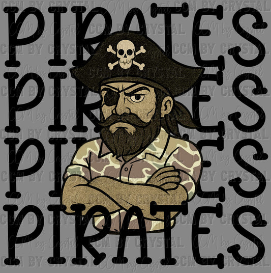Pirates Camo Stacked Sports Mascot Ready to Press Transfer DTF Transfer Sublimation Transfer