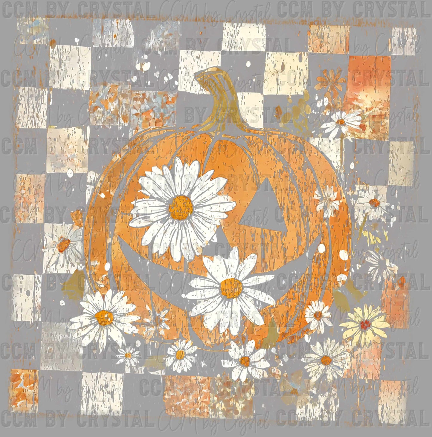 Pumpkin Fall Flowers Checkered Ready to Press Transfer DTF Transfer Sublimation Transfer