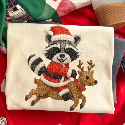Raccoon Reindeer Santa Outfit Christmas Faux Fake Yarn Ready to Press Transfer DTF Transfer Sublimation Transfer