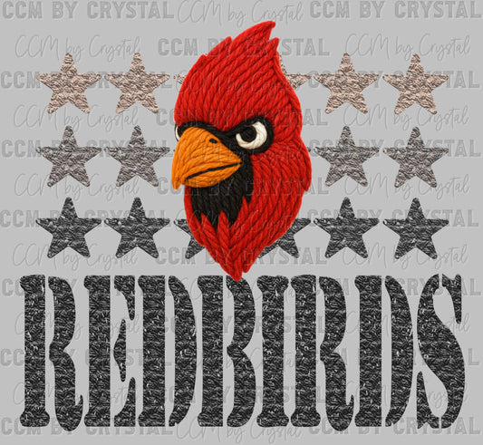 Redbirds Mascot Faux Yarn Ready to Press DTF Transfers Sublimation Transfers