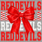 Red Devils Stacked Red Bow Mascot Ready to Press Transfer DTF Transfer