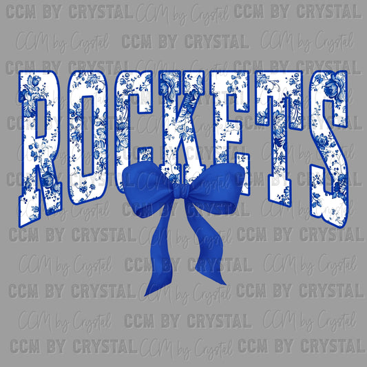 Rockets Toile Bow Blue Ready to Press Transfer DTF Transfer Sublimation Transfer