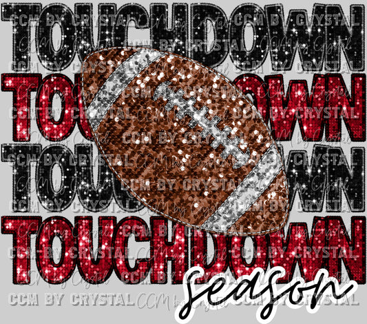 Touchdown Season Football Faux Embroidery Faux Sequins Ready to Press Transfer