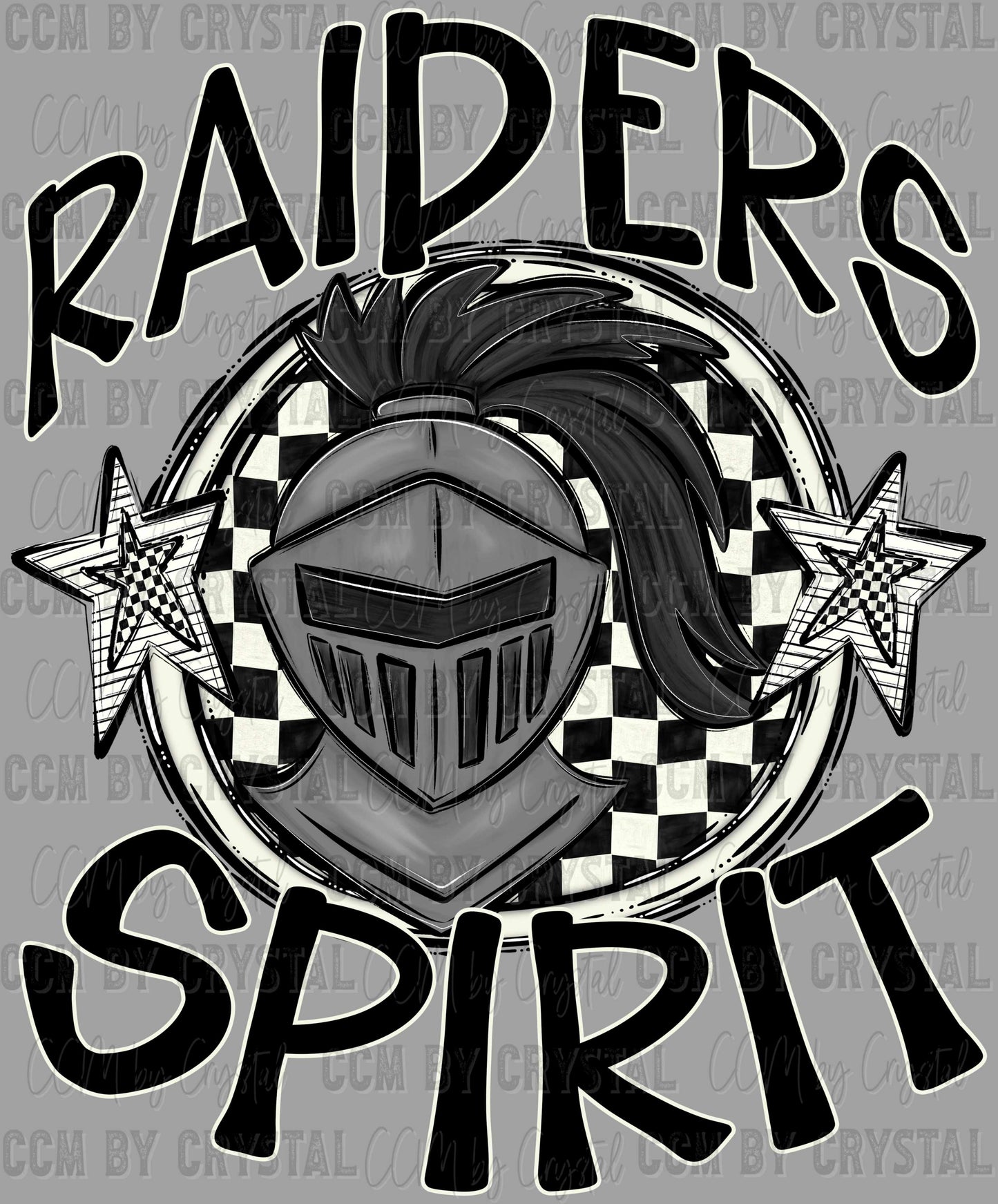 Raiders Spirit Checkered Stars Sports Mascot Ready to Press Transfer DTF Transfer Sublimation Transfer