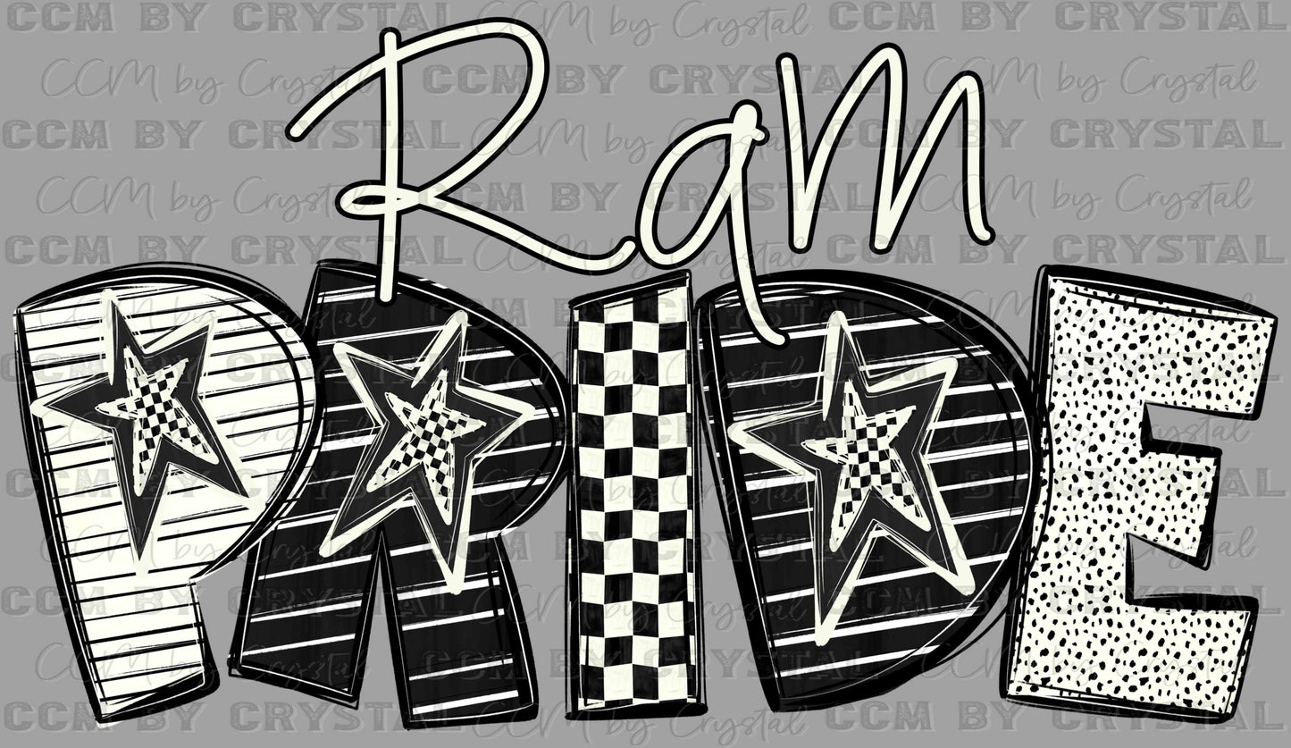 Ram Pride Checkered Stars Sports Mascot Ready to Press Transfer DTF Transfer Sublimation Transfer