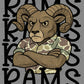 Rams Camo Stacked Sports Mascot Ready to Press Transfer DTF Transfer Sublimation Transfer
