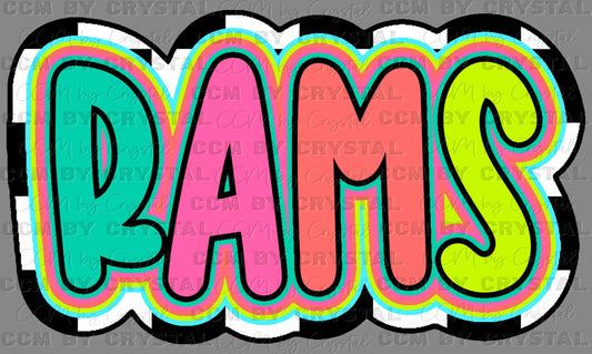 Rams Colorful Checkered Sports Mascot Ready to Press Transfer DTF Transfer Sublimation Transfer
