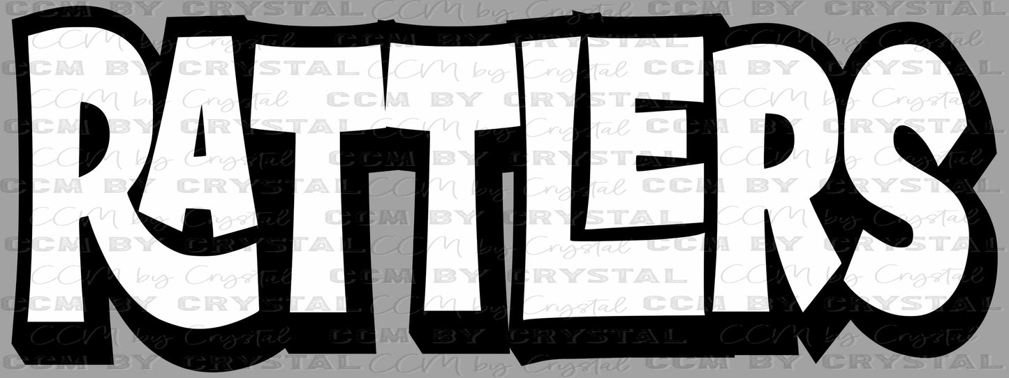 Rattlers Black and White Sports Mascot Ready to Press Transfer DTF Transfer Sublimation Transfer