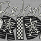 Rebel Pride Stars Checkered Sports Mascot Ready to Press Transfer DTF Transfer Sublimation Transfer