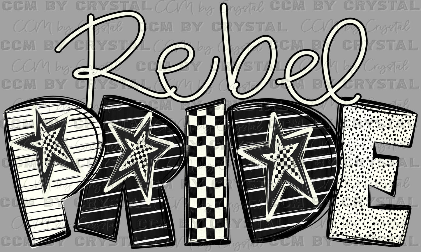 Rebel Pride Stars Checkered Sports Mascot Ready to Press Transfer DTF Transfer Sublimation Transfer