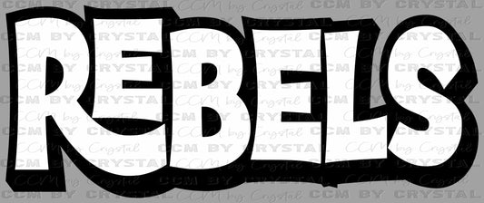 Rebels Black and White Sports Mascot Ready to Press Transfer DTF Transfer Sublimation Transfer