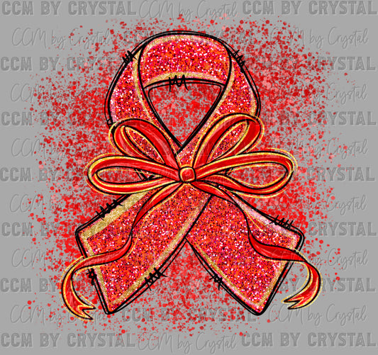 Red Ribbon Week Faux Glitter Bow Ready to Press Transfer DTF Transfer Sublimation Transfer