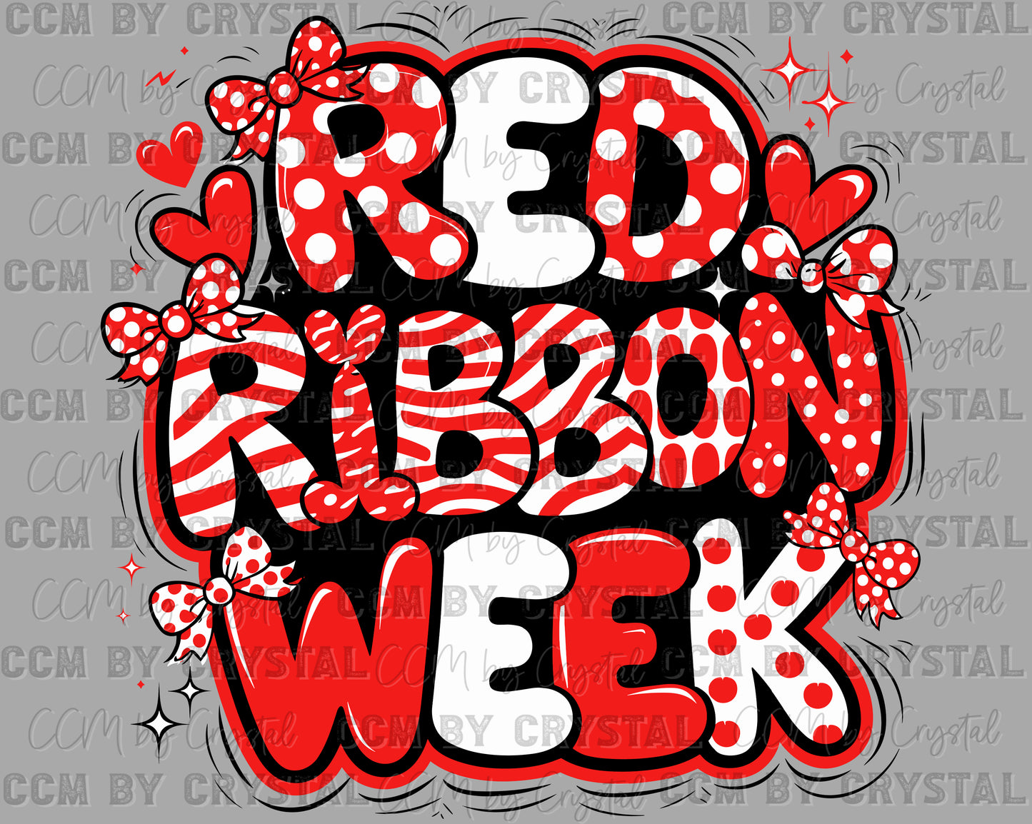 Red Ribbon Week Bow Ready to Press Transfer DTF Transfer Sublimation Transfer