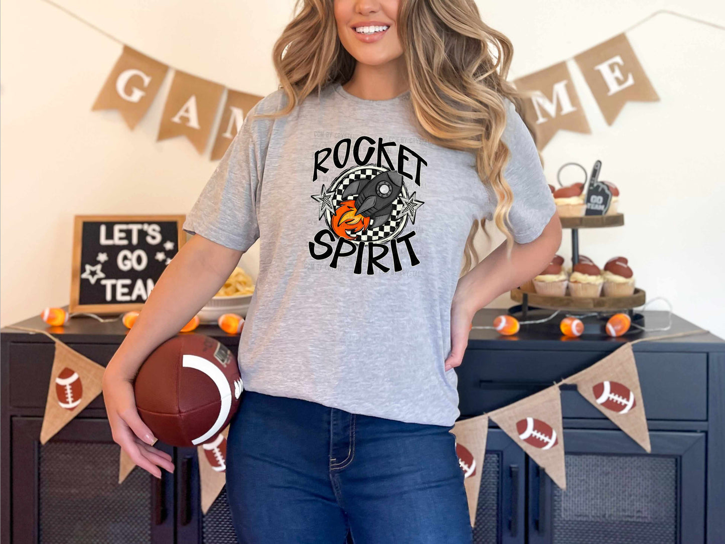 Rocket Spirit Stars Checkered Sports Mascot Ready to Press Transfer DTF Transfer Sublimation Transfer