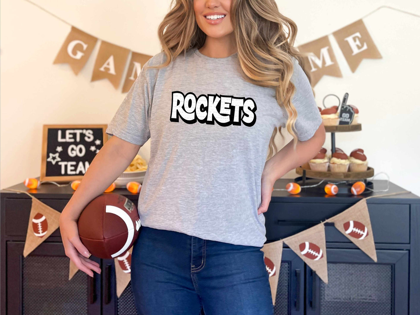 Rockets Black and White Sports Mascot Ready to Press Transfer DTF Transfer Sublimation Transfer
