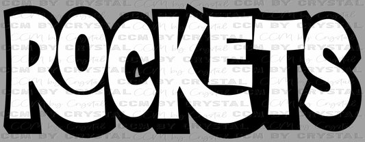 Rockets Black and White Sports Mascot Ready to Press Transfer DTF Transfer Sublimation Transfer