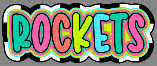 Rockets Colorful Checkered Sports Mascot Ready to Press Transfer DTF Transfer Sublimation Transfer