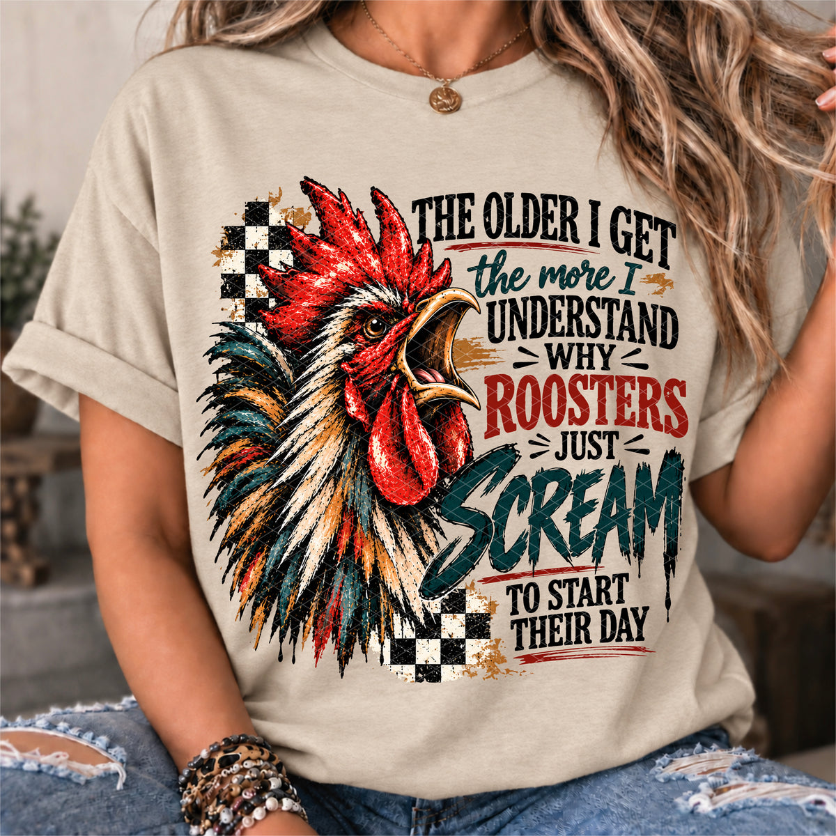 Roosters Scream Ready to Press DTF Transfers Sublimation Transfers