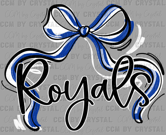 Royals Blue Bow Ribbon Sports Mascot Ready to Press Transfer DTF Transfer Sublimation Transfer