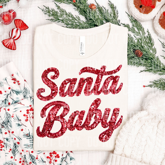 Santa Baby Christmas Faux Fake Sequin Ready to Press Transfer DTF Transfer Sublimation Transfer