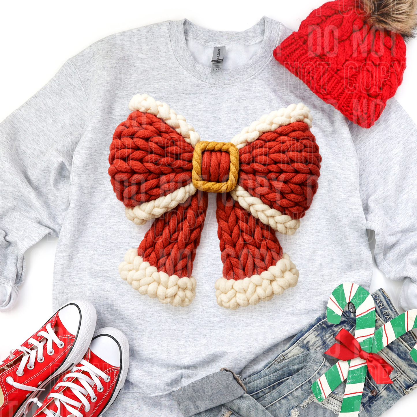 Christmas Bow Buckle Faux Fake Yarn Ready to Press Transfer DTF Transfer Sublimation Transfer
