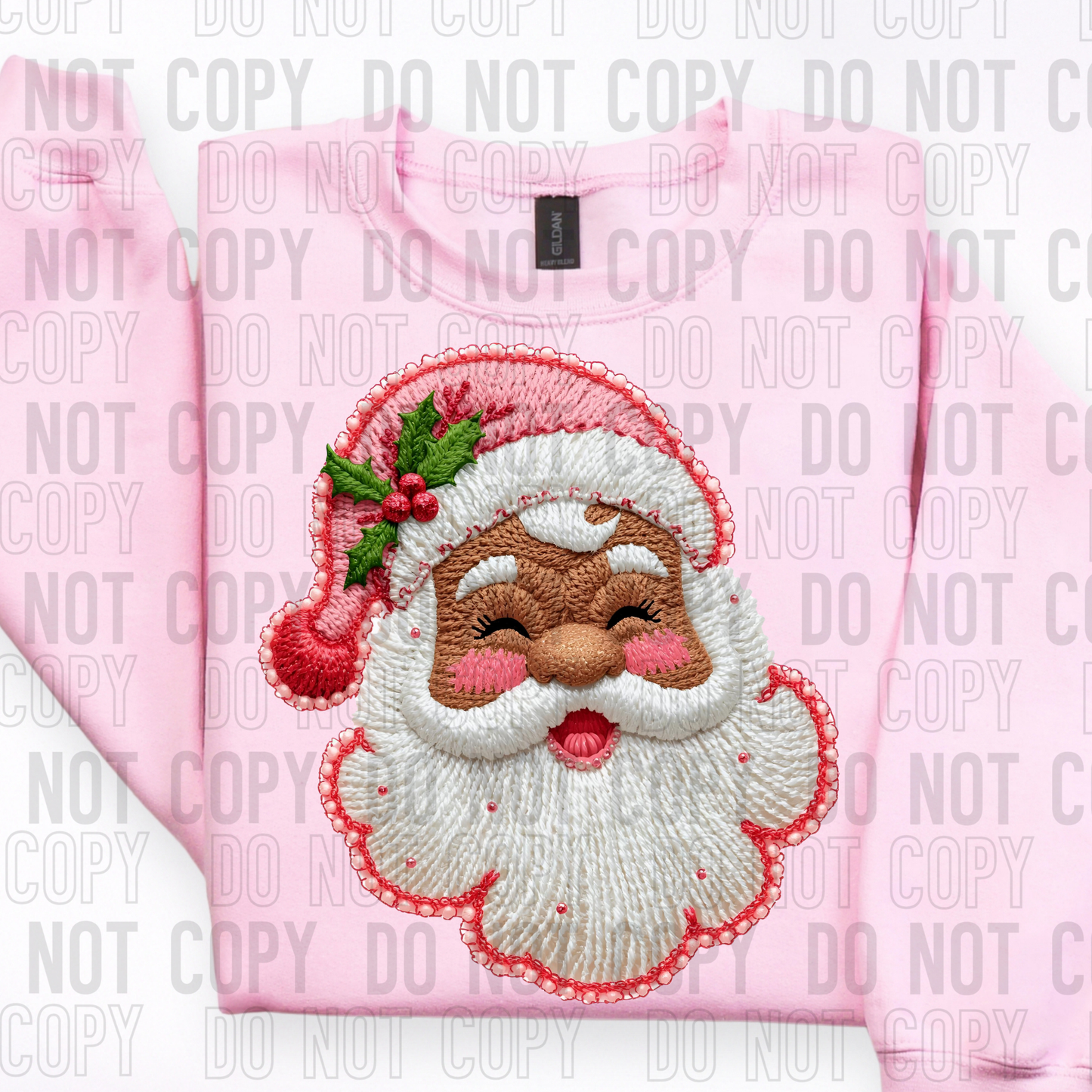 Santa Pink Christmas Mistletoe Faux Fake Yarn and Pearls Ready to Press Transfer DTF Transfer Sublimation Transfer