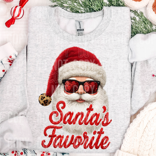 Santa's Favorite Christmas Faux Fake Embroidery and Glitter Ready to Press Transfer DTF Transfer Sublimation Transfer