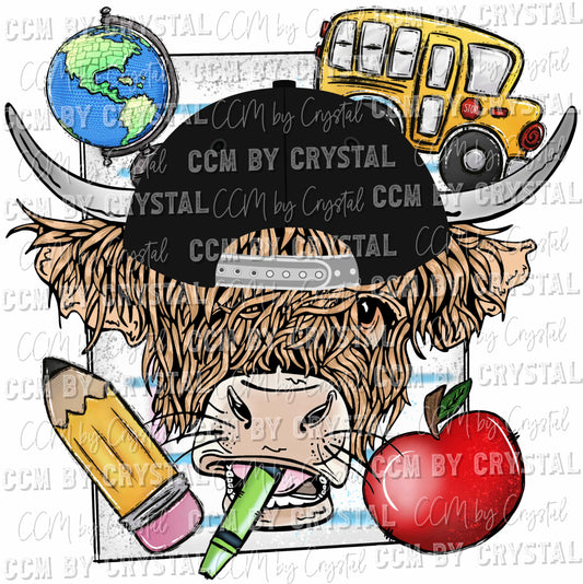 Back to School Highland Cow School Teacher Student Boy Ready to Press Transfer