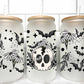 Floral Skull and Bats Halloween UV Transfer 16oz Libby Glass Can Wrap Ready to Apply