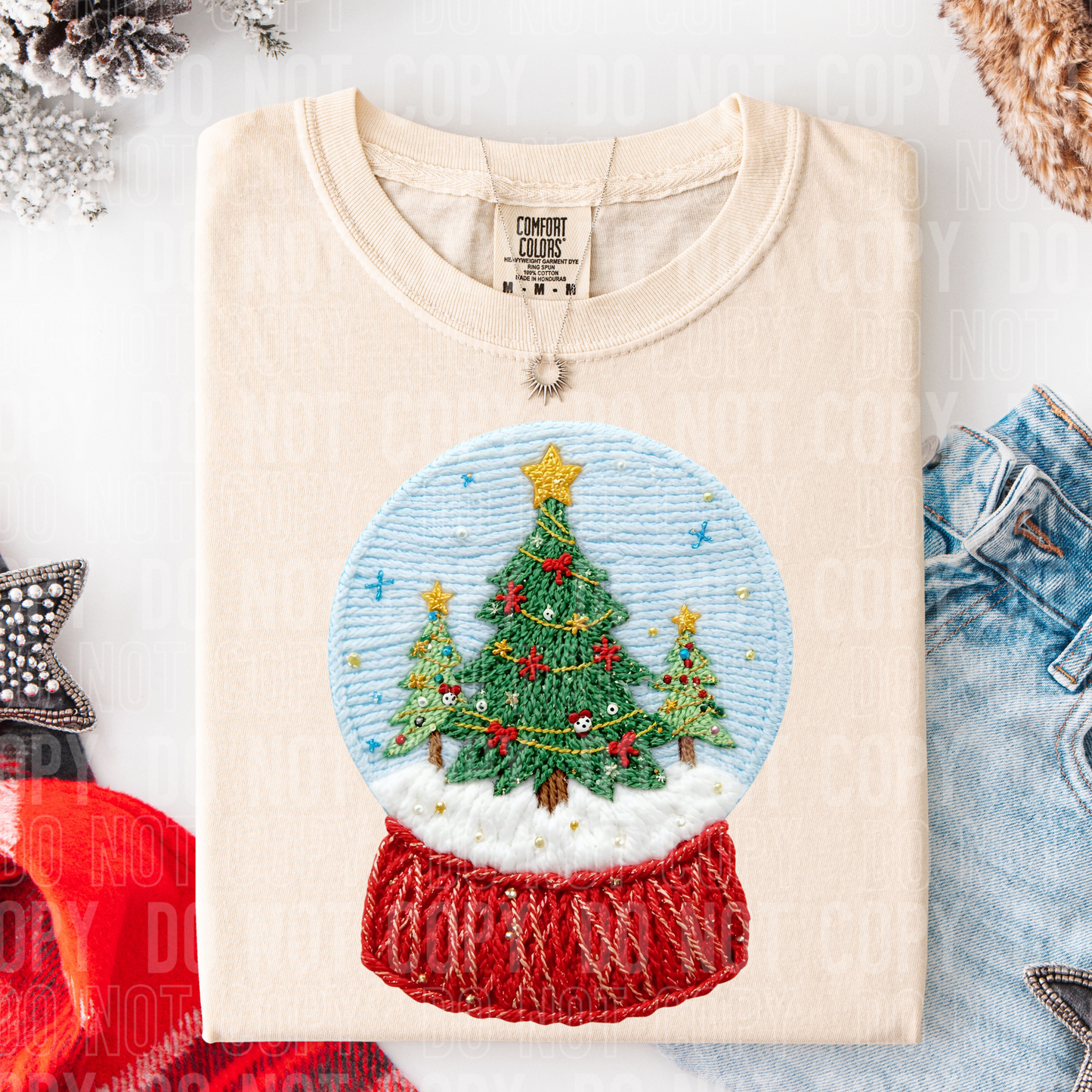Christmas Snow Globe Faux Fake Yarn Ready to Press Transfer Instant Peel DTF Transfer Sublimation Transfer