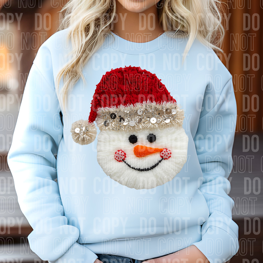 Snowman Christmas Fake Faux Sequin and Fur Ready to Press Transfer Instant Peel DTF Transfer