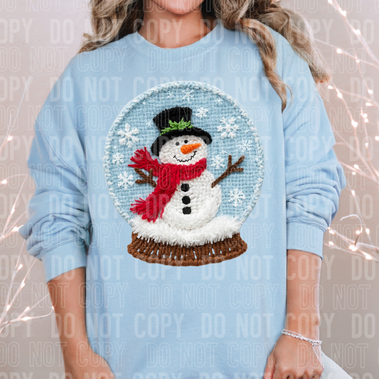 Snow globe Snowman Christmas Fake Faux Yarn Ready to Press Transfer Instant Peel DTF Transfer Sublimation Transfer