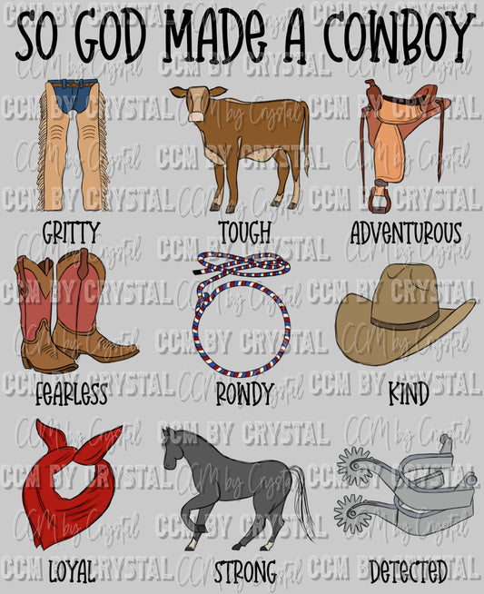 So God Made a Cowboy Ready To Press Transfer DTF Sublimation