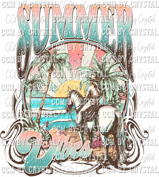 Summer Vibes Cowgirl Summertime Ready to Press Transfer