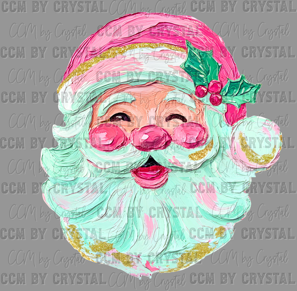 Santa Christmas Faux Glitter Faux Paint Ready to Press Transfer DTF Transfer Sublimation Transfer