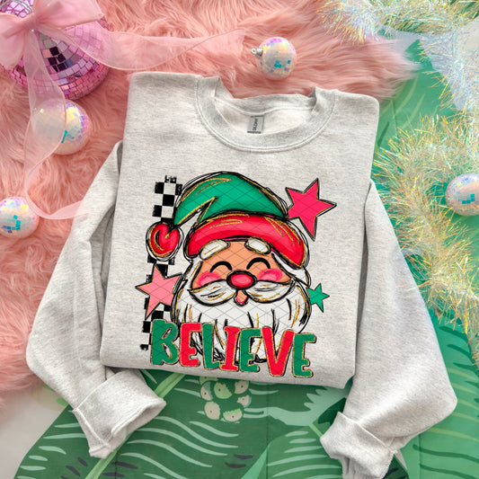 Believe Santa Christmas Faux Fake Glitter Ready to Press Transfer Instant Peel DTF Transfer Sublimation Transfer