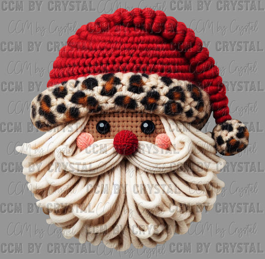 Santa Christmas Faux Yarn Leopard Print Ready to Press Transfer DTF Transfer Sublimation Transfer