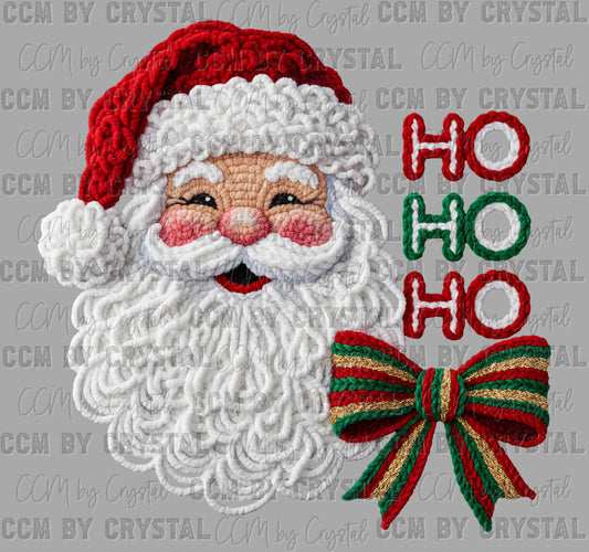 Ho Ho Ho Santa Bow Faux Yarn Christmas Ready to Press Transfer DTF Transfer Sublimation Transfer