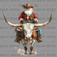Santa Longhorn Bull Western Christmas Ready to Press Transfer DTF Transfer Sublimation Transfer