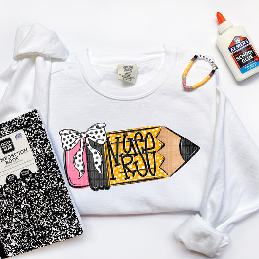Nurse Doodle Pencil back to School Ready to Press Transfer DTF Transfer Sublimation Transfer