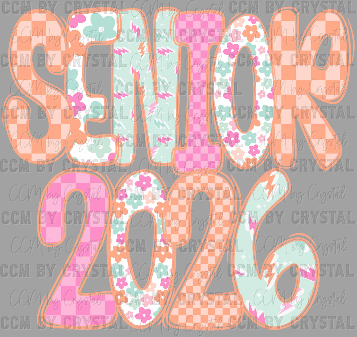Senior 2026 Checkered Floral Flowers Ready to Press Transfer DTF Transfer Sublimation Transfer