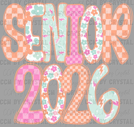 Senior 2026 Checkered Floral Flowers Ready to Press Transfer DTF Transfer Sublimation Transfer